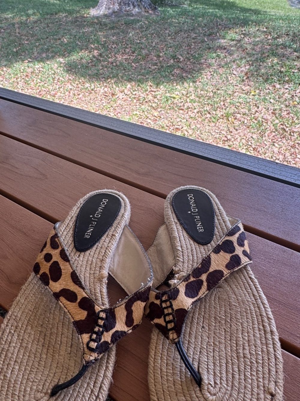 Donald J. Pliner Tan Leopard-Print Thong Sandals with Black Accents